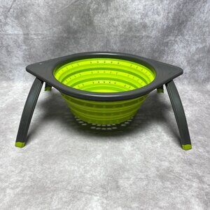 Collapsible Silicone Colander Washing Basket Strainer Green Gray Chefn